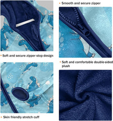 CHIFIGNO Cute Blue Dinosaurs Kids Soft Warm Fleece Outerwear Jackets with Polar Fleece Lining 3T