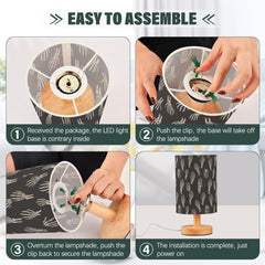 White Skeleton Hands Bedside Table Lamp Small Desk Lamps Linen Fabric Shade Decorative Nightstand Lamp LED with USB Port Wood Base for Bedroom Living Room