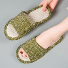 Linen Open Toe Slippers, Soft and Silent Home Slippers for Couples, Casual Comfortable Breathable non-slip Indoor and Outdoor Slippers Men/Women
