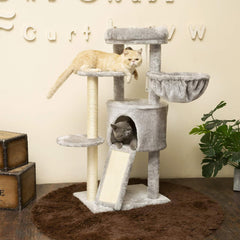 Hey-brother Gothic Cat Tree with Scratching Board, Cat Tower with Padded Plush Perch and Cozy Basket, Multi-Platform for Jump, Black and Red MPJ005BR