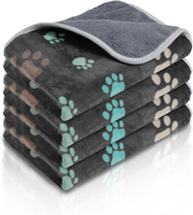 Panelee 4pcs Washable Pads Waterproof Dog Blanket Cat Bed Sofa Protector Soft Blanket Plush Reversible Throw Blanket Paw Pattern Warm for Small Dogs (Black)