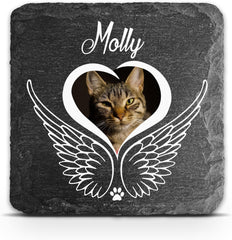 Personalized Custom Square Memorial Plaque for Pet Cat Dog Any Animal Slate Stone Frame Paw Print Grave Marker - Size 3,94" x 3,94" or 100 x 100 mm - Image Frame