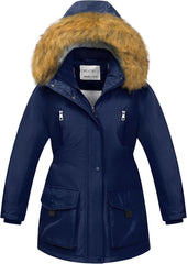 CREATMO US Girl's Sherpa Long Winter Coat Thicken Warm Parka Durable Waterproof Puffer Ski Jacket