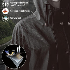 UNIQUEBELLA Rain Jackets for Women Waterproof, Raincoat Long Hooded Rain Coats Outdoor Windbreaker Trench Coat