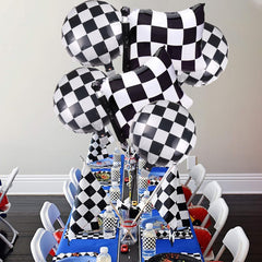 6Pcs Black and White Checkered Balloons,18 Inch Race Car Balloons,Checkered Flag Balloons Mylar Foil Checker Balloons for Racing Themed Birthday Party Decorations Supplies