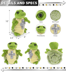 DolliBu Sea Turtle Hand Puppet Stuffed Animal with Silver Cross and Personalization - Baptism Gifts for Boys and Girls, Dedication Christening Gifts Plush Prayer Toy Healing Teddy Bear - 10 Inch