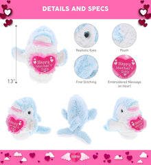 DolliBu Happy Mother's Day Dolphin Plush Hand Puppet - Cute Stuffed Animal Present with Pink Heart Message for Best Mommy, Grandma, Wife, Daughter 13 Inches