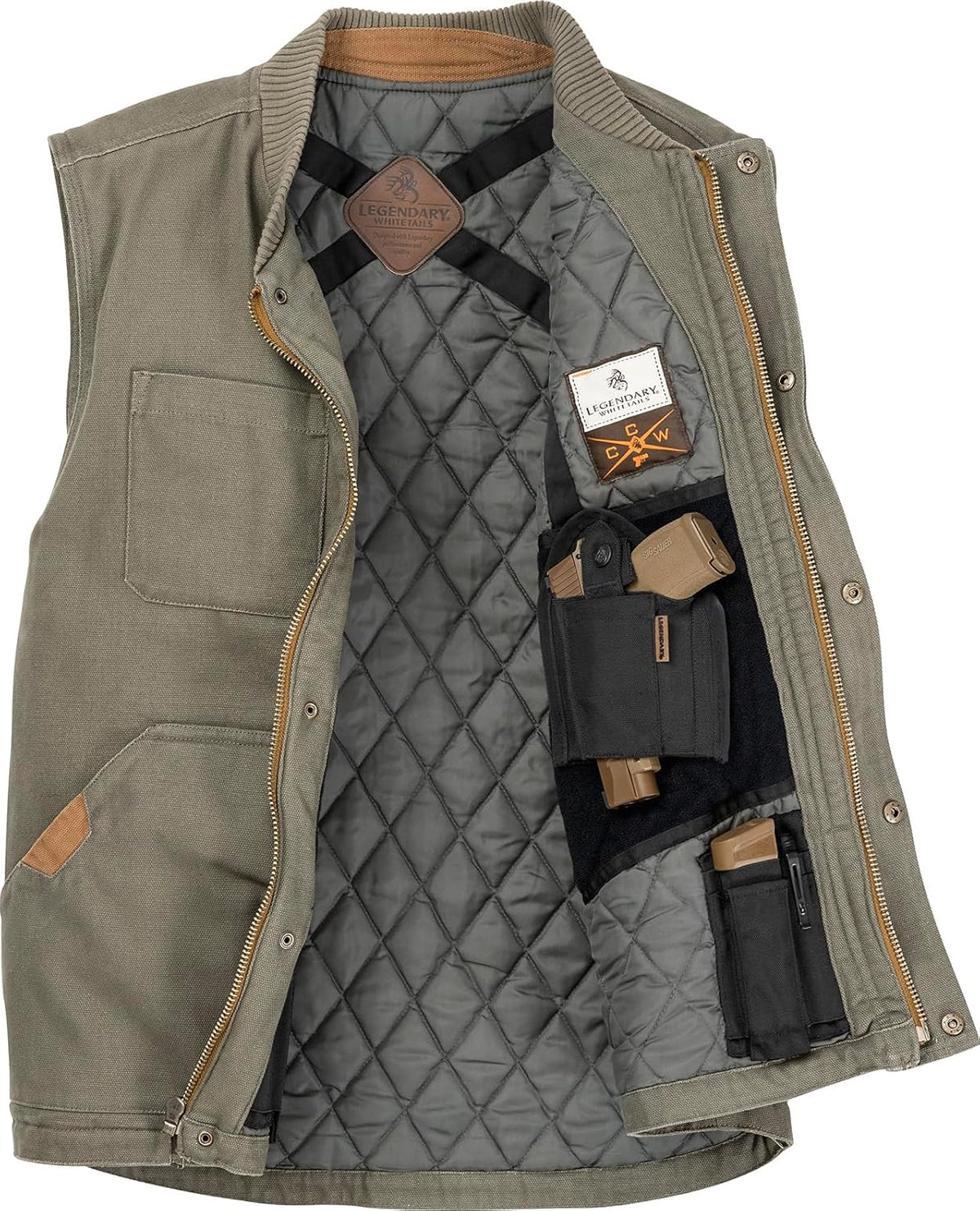 Legendary Whitetails Men's Concealed Carry CCW Vest with Two Holsters Water-Repellent Canvas Insulated