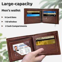 Men Wallet, Soft Leather Men Bifold Wallet Slim Wallet with a Flip ID Window, 9 Cards Slots and 2 Cash Pocket(Black)