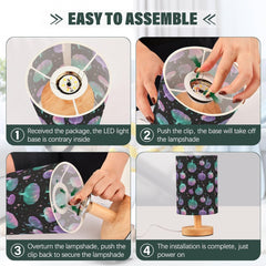 Glowing Neon Pumpkin Bedside Table Lamp Small Desk Lamps Linen Fabric Shade Decorative Nightstand Lamp LED with USB Port Wood Base for Bedroom Living Room