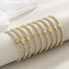 Gold Beaded Pearl Bracelets for Women Non Tarnish Dainty Cross Stack Stretch Trendy 2025 Gifts