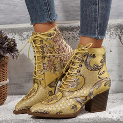 Women's Lace-Up Combat Boots Platform Chunky Low Heel Lug Sole Ankle Booties with Butterfly Deco Winter Fall Retro Comfortable Walking Work Shoes with Arch Support