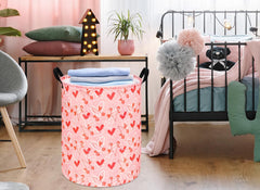 KUNRO Round Heart Pattern Laundry Basket Hamper Kids Toys and Clothes Storage Basket Children Gift Basket Baby Toy Organizer Bins for Room Decor