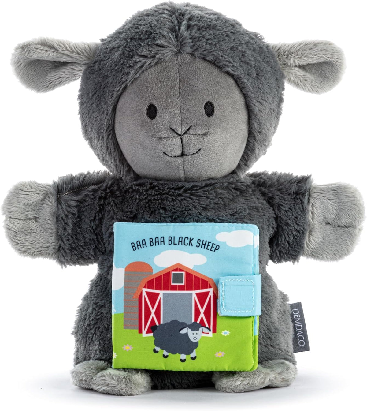 DEMDACO Love to Play Soft Polyester Story Book Plush and Hand Puppet, 2 Piece Set Grey, Baa Baa Black Sheep
