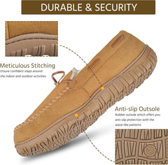 Men's Moccasins House Shoes with Warm and Cozy Memory Foam Hard Sole Indoor/Outdoor Slippers