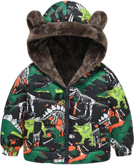 Toddler Boys Winter Warm Jacket Outerwear Dinosaur Hooded Zipper Padded Outwear for Girls or Boys Rain Jacket