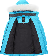 wantdo Girl's Winter Coat Waterproof Long Puffer Jacket Warm Parka with Faux Fur Hood