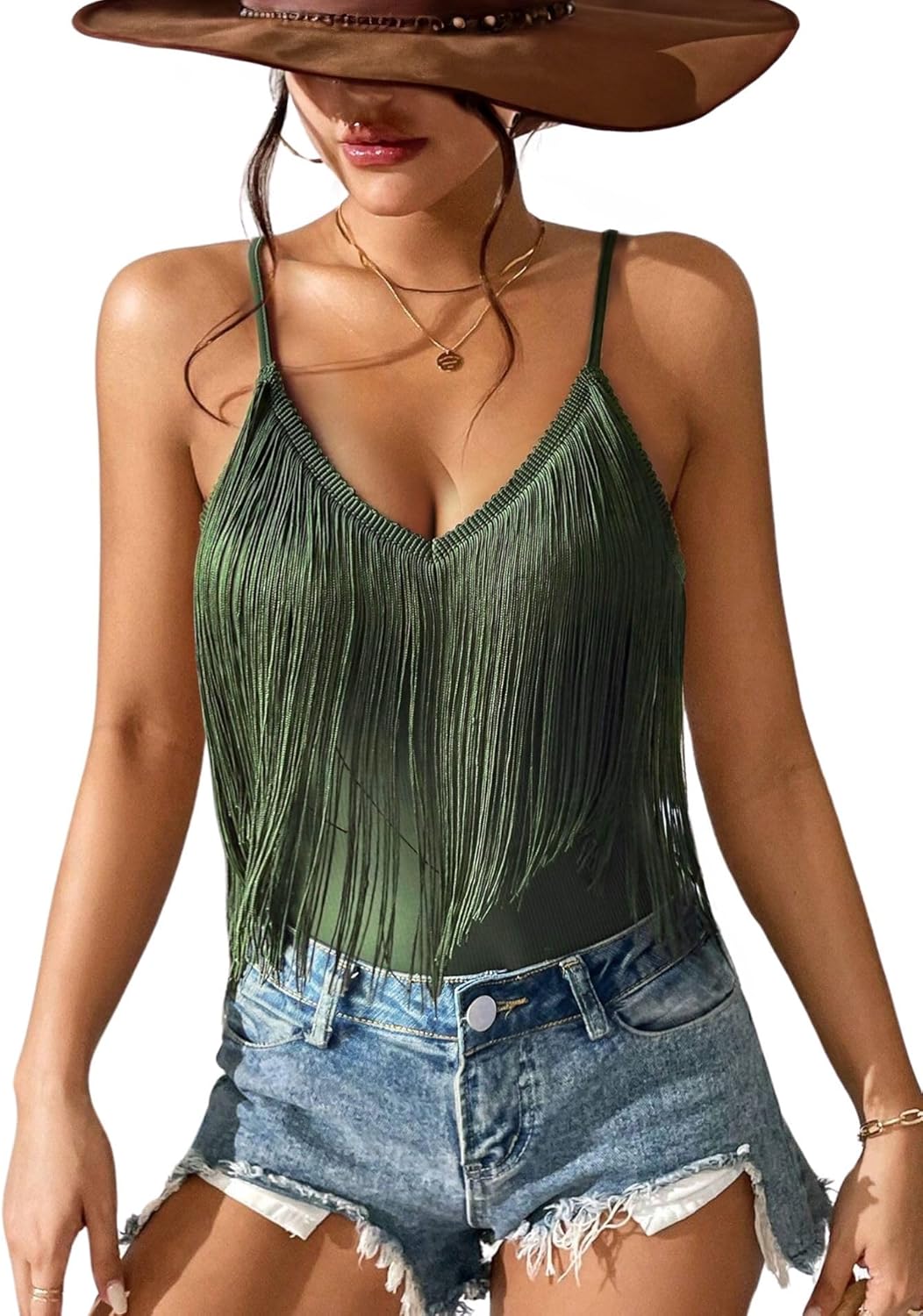 Womens Western Cowgirl Fringe Top - Country Concert Outfits Festival Tassel Hem Boho Rodeo Camisole Rave Tank Shirt