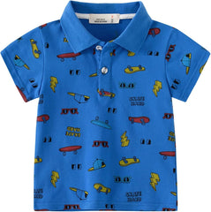 Cool Cartoon Print Short Sleeve Tops Kids Dinosaur Shirt Toddler Boy Button Down T Shirts Blue Cartoon Short T