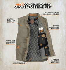 Legendary Whitetails Men's Concealed Carry CCW Vest with Two Holsters Water-Repellent Canvas Insulated