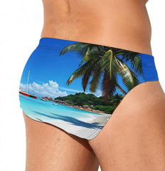 Praslin Island Surfing Beach Scenic View Men's Swimsuit Brief Beach Shorts Bikini Swimwear Sexy Swimming Trunks