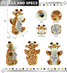 DolliBu Giraffe Hand Puppet Stuffed Animal with Silver Cross and Personalization - Religious Baptism Gifts for Boys and Girls, Dedication Christening Gifts Plush Prayer Healing Teddy Bear - 10 Inches