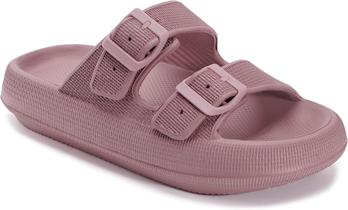 WHITIN Slides for Women Men Double Buckle Adjustable Thick Sole Pillow Slippers Bathroom Sandals