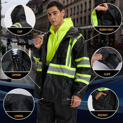SRsafety High Visibility Rain Gear, Class 3 High Visibility Work Rain Gear for Men, Construction Rain Suits