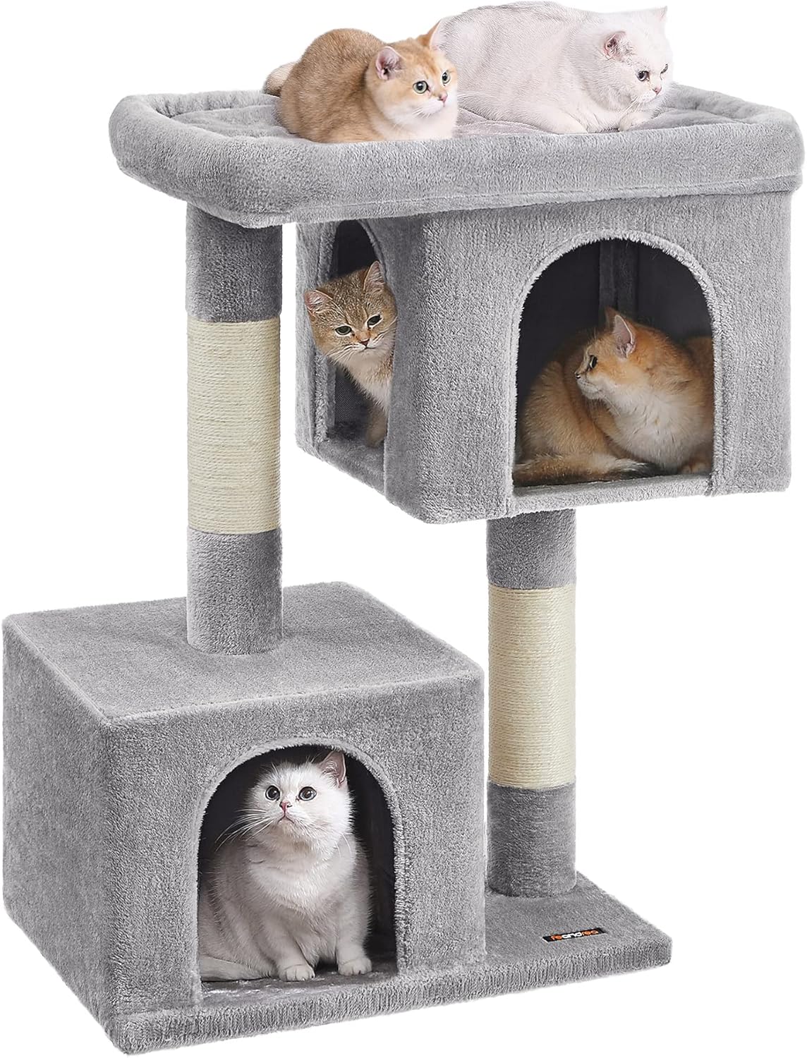 Feandrea Cat Tree, 29.1-Inch Cat Tower, M, Cat Condo for Medium Cats up to 11 lb, Large Cat Perch, 2 Cat Caves, Scratching Post, Light Gray UPCT612W01