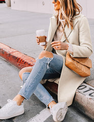 Hooever Women's Winter Wool Coat Casual Notch Lapel Single-Breasted Peacoat