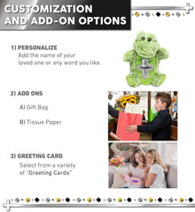 DolliBu Alligator Hand Puppet Stuffed Animal with Silver Cross and Personalization - Baptism Gifts for Boys and Girls, Dedication Christening Gifts Plush Prayer Toy Healing Teddy Bear - 9 Inches