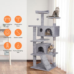 54-inch Cat Tree with Sisal-Covered Scratching Posts, Sturdy Standing Cat Tower for Indoor Kittens, Multi-Level Platforms, Perches, Condo and Hanging Ball for Cats to Play and Sleep