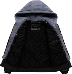 CREATMO US Men's Faux Leather Jacket Motorcycle Jacket Waterproof Windproof PU Moto Vintage Bomber Hoodie with Removable Hood