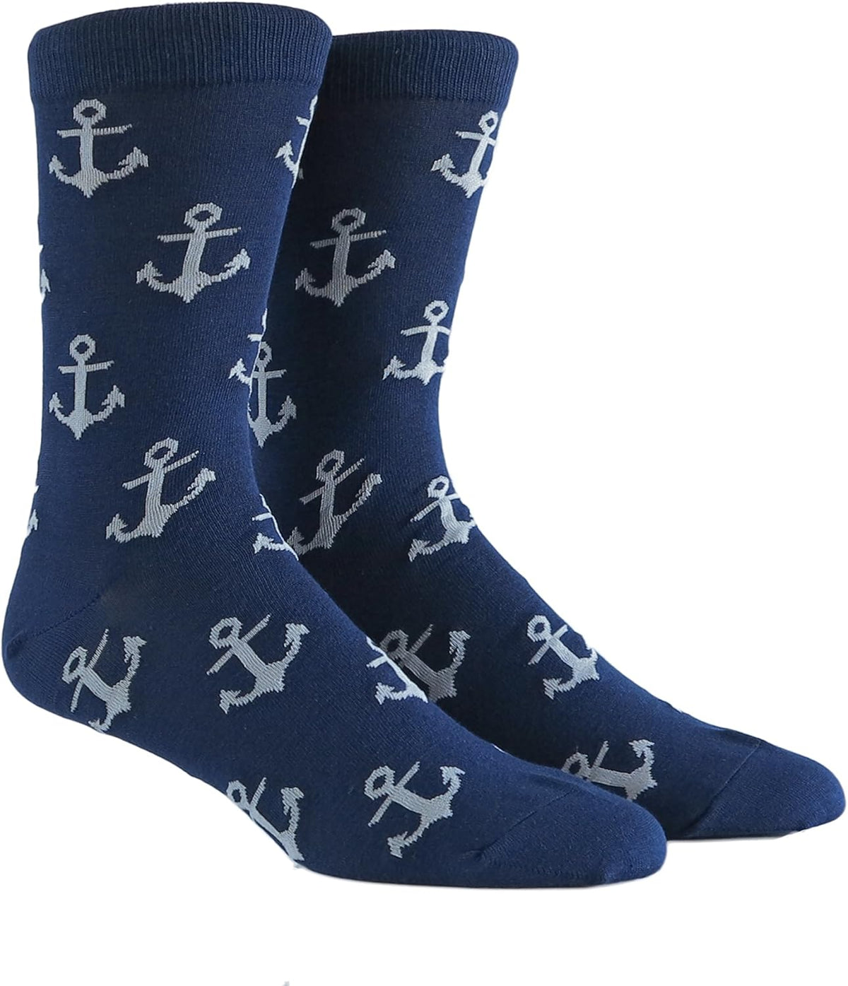 vangobeauty Anchor Socks Men dress socks Mid Calf Navy Blue White Anchor Size 7-13