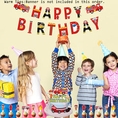 43 Fire Truck Cake Decoration Pack, 1 Fire Truck Happy Birthday Cake Topper 42 cupcake toppers, Fire Truck Party Decoration For Kids and Adult Birthday Firefighter Birthday Party Supplies