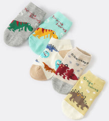 CHUNG Boys Cotton Ankle Socks 5/10 Pack Low Cut Dinosaur Mesh 2-9Y Light Weight Back School Running Sports Casual