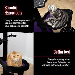 Gothic Cat Tree with Coffin Cat Bed, Gothic Cat Tower, Coffin cat Tree with Sisal Scratching Posts for Halloween cat, Small Size, Black with Red Littlesy