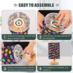 Cute Neon Pumpkin Star Bedside Table Lamp Small Desk Lamps Linen Fabric Shade Decorative Nightstand Lamp LED with USB Port Wood Base for Bedroom Living Room