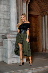 Scarlet Darkness Women's 2025 Summer Skirt Gothic Steampunk Skirt Renaissance High-Low Bustle Skirt