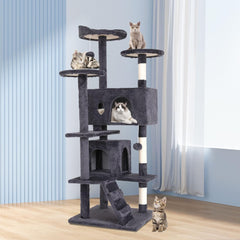 BestPet | 54" Cat Tree Tower | Dark Gray | Sturdy, Easy to Assemble, Multi-Level Activity Center with Sisal Scratching Posts, Condos, Perches, Hanging Cat Toys, Observation Decks & Ladder