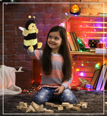 DolliBu Honeybee Plush Hand Puppet - Soft Bee Stuffed Animal Toy, Perfect for Puppet Show Games and Theater, Cute Educational Toy for Kids and Toddlers - 10 Inch