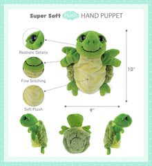DolliBu Sea Turtle Hand Puppet - Super Soft Stuffed Animal Hand Puppets for Kids, Educational Hand Puppet Plush Toy for Kids and Adults, Ocean Life Animal Puppet for Teaching and Puppet Show - 10 Inch