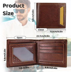 Men Wallet, Soft Leather Men Bifold Wallet Slim Wallet with a Flip ID Window, 9 Cards Slots and 2 Cash Pocket(Black)
