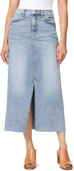 Kensie Jeans for Women High Rise Frayed Hem Front Slit Maxi Jean Skirt 36-Inch, Sizes 0-12