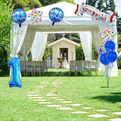 Happy 1st Birthday Balloon Colorful Banner Balloons Set 1st Year Old Birthday Blue Theme 1 Balloon Number 1 Foil Mylar Balloons Kids 1 Party Balloons Confetti Latex Mylar Balloons Party Supplies
