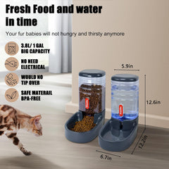 Automatic Pet Feeder Small&Medium Pets Automatic Food Feeder and Waterer Set 3.8L, Travel Supply Feeder and Water Dispenser for Dogs Cats Pets Animals