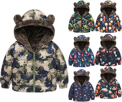Toddler Boys Winter Warm Jacket Outerwear Dinosaur Hooded Zipper Padded Outwear for Girls or Boys Rain Jacket