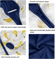 CHIFIGNO Yellow Banana Banana White Kids Zip up Jacket Fleece Outerwear Jackets for Fall Winter 3T