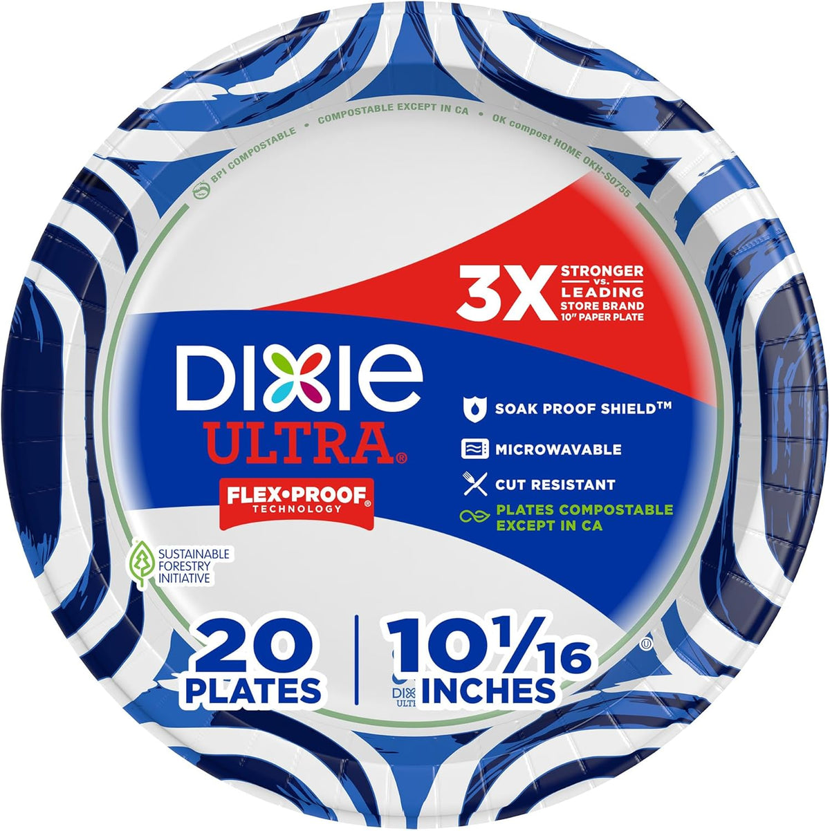 Dixie Ultra Limited Edition Paper Plate, 10 in. Dinner-Size Printed Disposable Plates, 20 ct