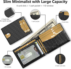 Auskang Wallet for Men, Classic Bifold Mens Wallet, Minimalist Slim wallet Credit Card Holder, Genuine Leather, Black (Grid Pattern)